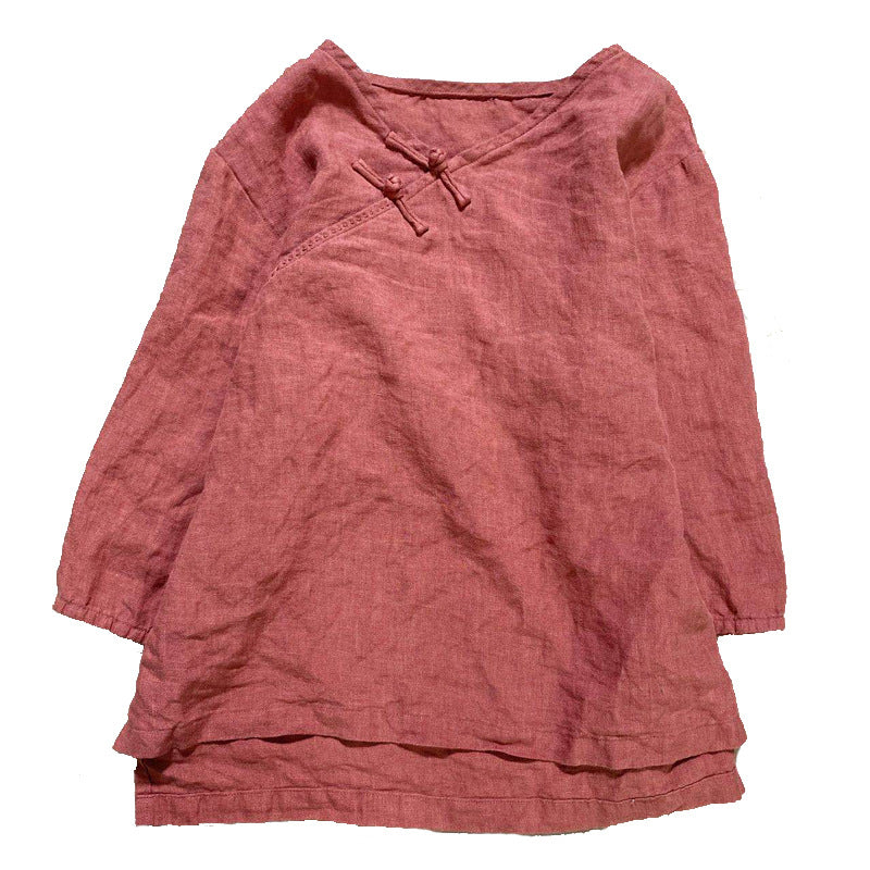 2025 202007/Qiao Ann, linen, autumn washed buckle retro simple loose large size women's shirt