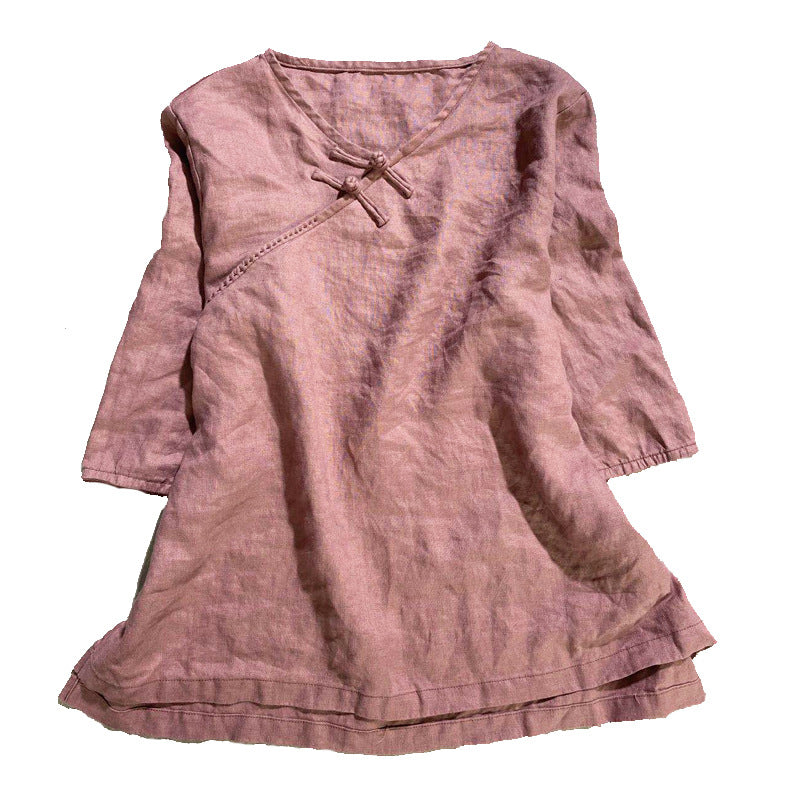 2025 202007/Qiao Ann, linen, autumn washed buckle retro simple loose large size women's shirt