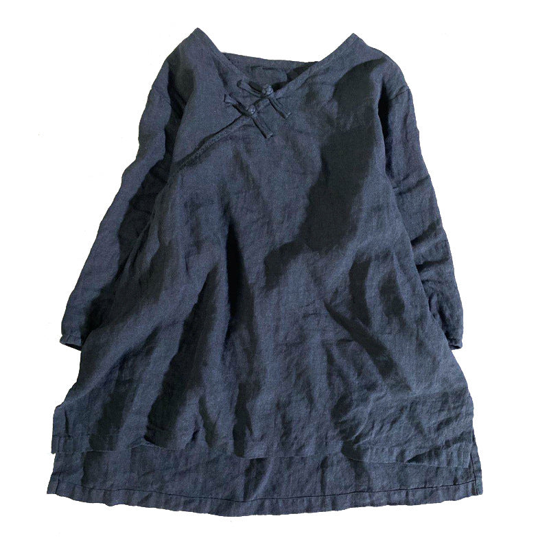 2025 202007/Qiao Ann, linen, autumn washed buckle retro simple loose large size women's shirt