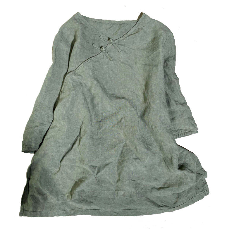 2025 202007/Qiao Ann, linen, autumn washed buckle retro simple loose large size women's shirt