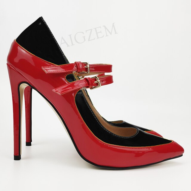 Pinpaixiong Color Contrast Women Heels Buckle Straps Desgin 12CM High Heels Shoes Women Scarpe Donna Tacones Size 34 43 44 47