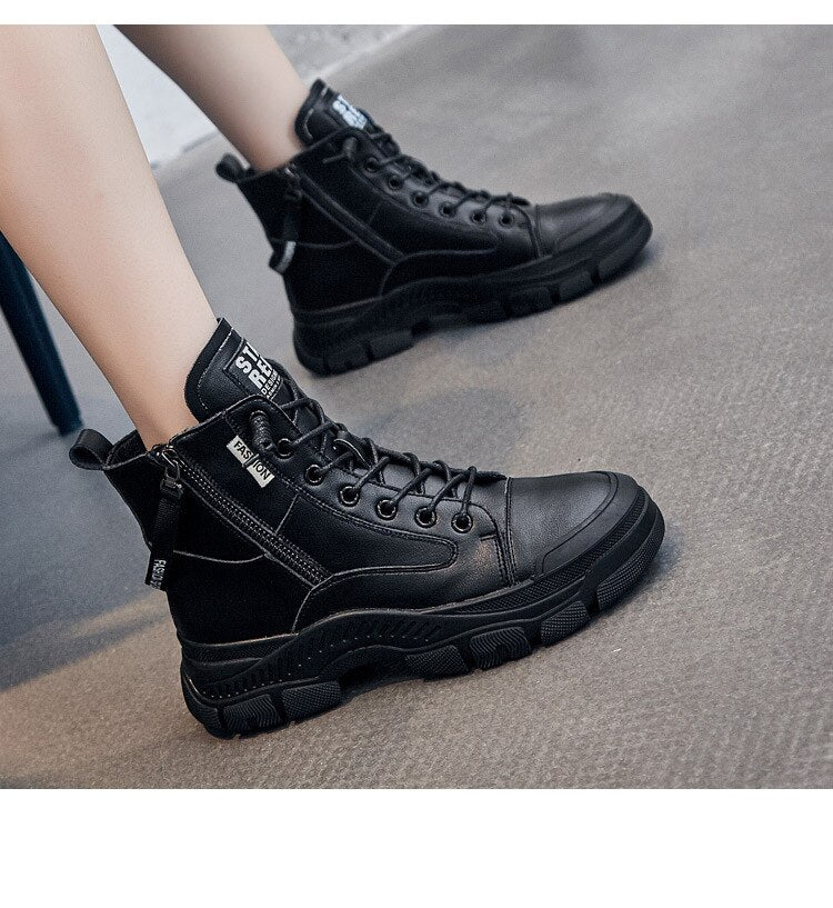 Genuine Leather Boots for Women Heels Ankle Boots Female Chunky Shoes Woman Flats Platform Heels Women's Shoes Rubber Sole