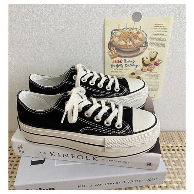 Women Platform Canvas Shoes New Arrival Women Shoes Outdoor Fashion Lace-up Casual Vulcanize Sneakers