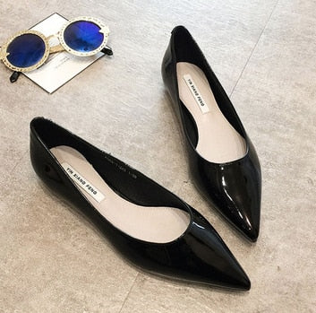 Ladies 2-48 Patent Leather Slip-ons Green Beige Pointy Toe Light Shoes For Women Promotion Simple Flats Spring Outdoor Cute