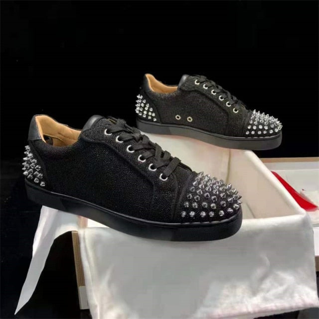 xiangtuibao Genuine Leather Flat Women Sneakers Rivet Colorful Fashion Flat Casual Shoes Men Sneakers Lace-up Spikes Real Leather Classics