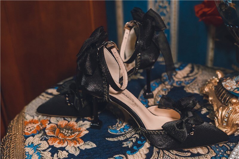 xiangtuibao Princess Female Kawaii Tea Party Japanese Cute Anime Lolita Shoes Women Harujuku Cosplay Bow Pointed Toe Feminine High Heel 8cm