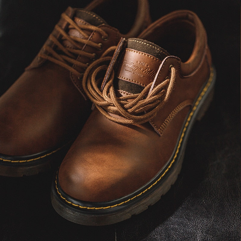 Maden Shoes Spring Autum New Leisure Leather Shoes Men's Trend Big Head Tide Shoes Men British Wind Low Help Shoes
