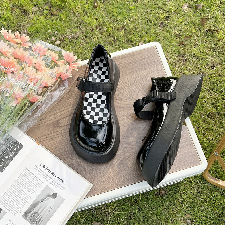 Platform Flats Women Patent Leather Casual Lolita Shoes Female Chunky Heel Vintage Mary Jane Flats Fashion Loafers