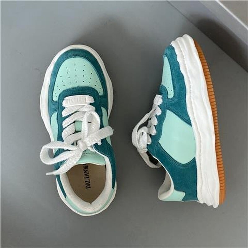 HOUZHOU Platform Sneakers Women's Sports Shoes White Casual Tennis Female Flats Vulcanize Kawaii Blue Green Fashion