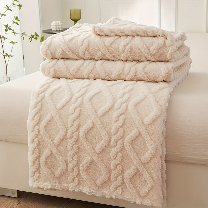 1pc Lamb Fleece Blanket Comfortable Soft 3D Fashionable Design Plush Thick Warm Blanket, Soft Warm Plush Air Conditioning Blanket Flannel Throw Blanket, Multifunctional Blanket For Bed Couch Travel