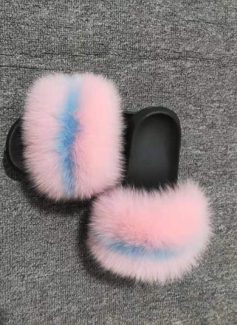 xiangtuibao Real Fox Raccoon Fur Slippers for Women Fur Slides Flip Flops Beach Plush Fluffy Furry Designer Slippers Sandal
