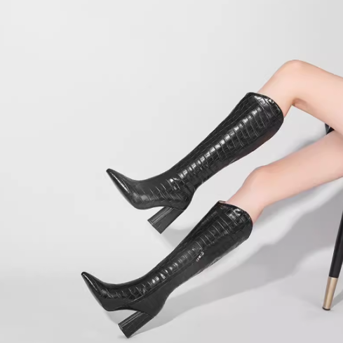 Women Knee High Boots Pointed Toe Side Zipper Sexy Woman Thin High Heels Winter Fashion Ladies Serpentine Long Boots