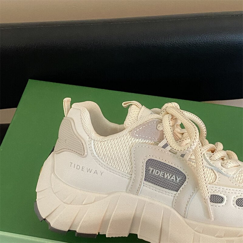 xiangtuibao Women Sneakers Running Shoes Spring Autumn INS Breathable Mesh Trainers Shoes Casual Female Lace Up Thick Sole Sneakers Ladies