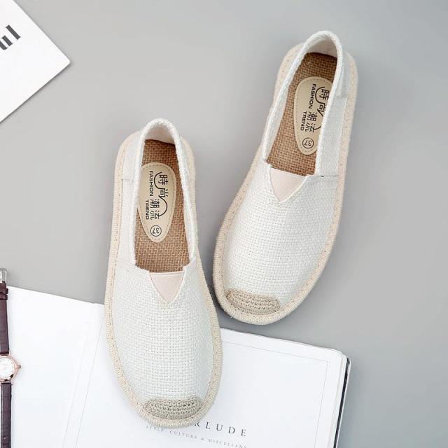 Summer Linen Flat Shoes Women Lightweight Breathable Fisherman Shoes Ladies Soft Casual Leisure Shoes Slip On Lazy Loafers