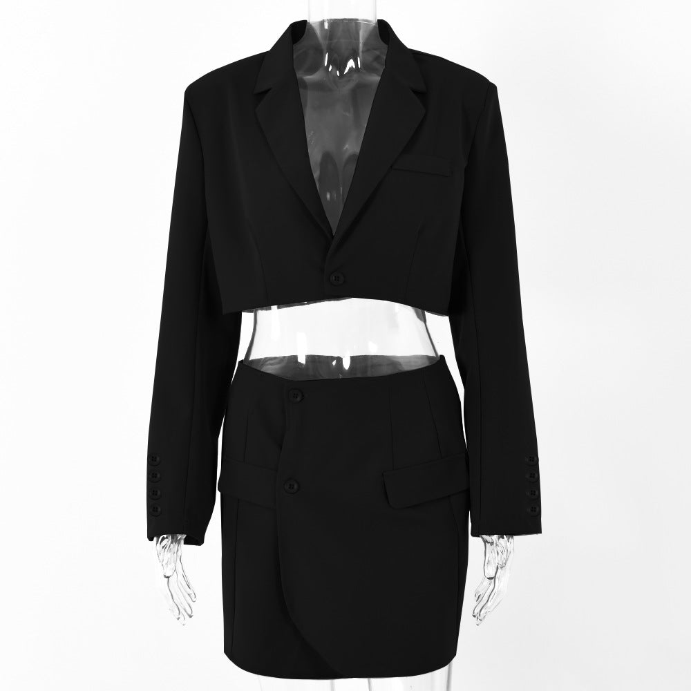 2025 ins summer new fashion casual suit women's long-sleeved cardigan one-button top hip skirt
