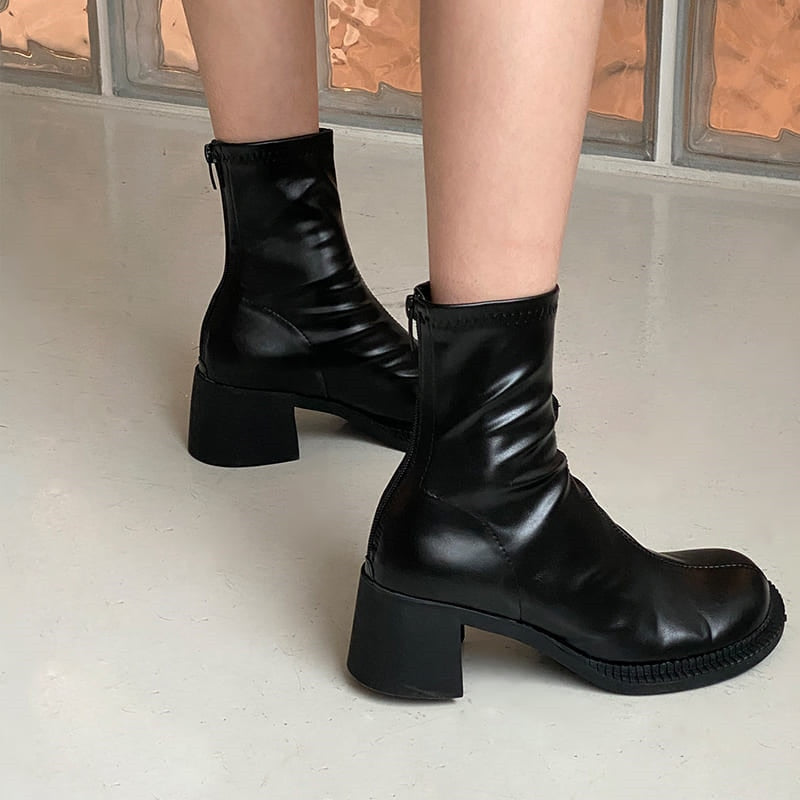 xiangtuibao Sexy Black Women Ankle Boots Chunky High Heel Elastic Sock Boot Ladies Shoes Round Toe Slim Fit Short Booties Autumn Botas Mujer