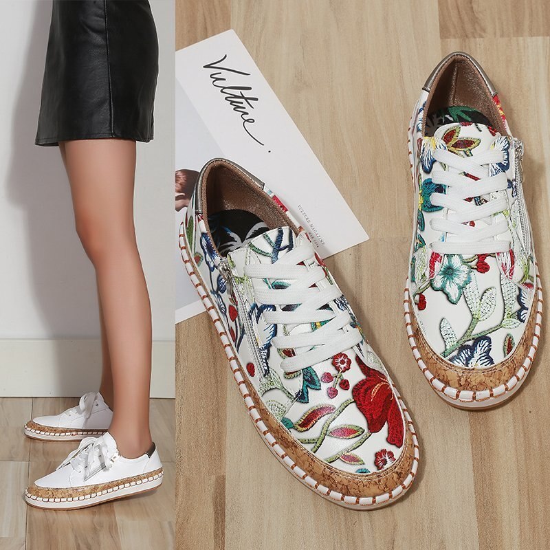 New European and American style fashion trendy new flower side zipper casual single shoes flat women's shoes XM345