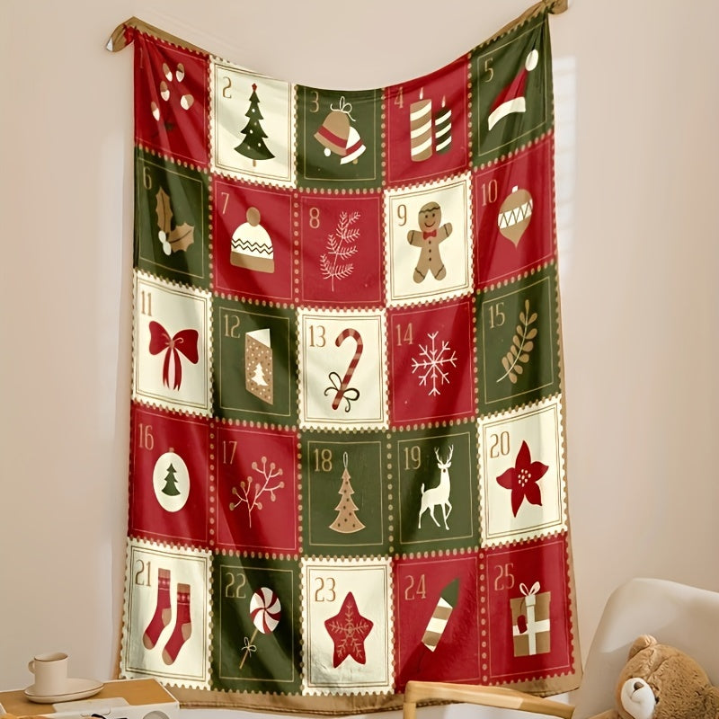 1pc Vintage Christmas Print Blanket, Flannel Blanket, Soft Warm Throw Blanket Nap Blanket For Couch Sofa Office Bed Camping Travel, Multi-purpose Gift Blanket For All Season