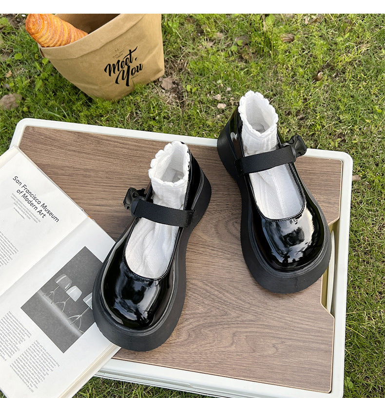 Platform Flats Women Patent Leather Casual Lolita Shoes Female Chunky Heel Vintage Mary Jane Flats Fashion Loafers