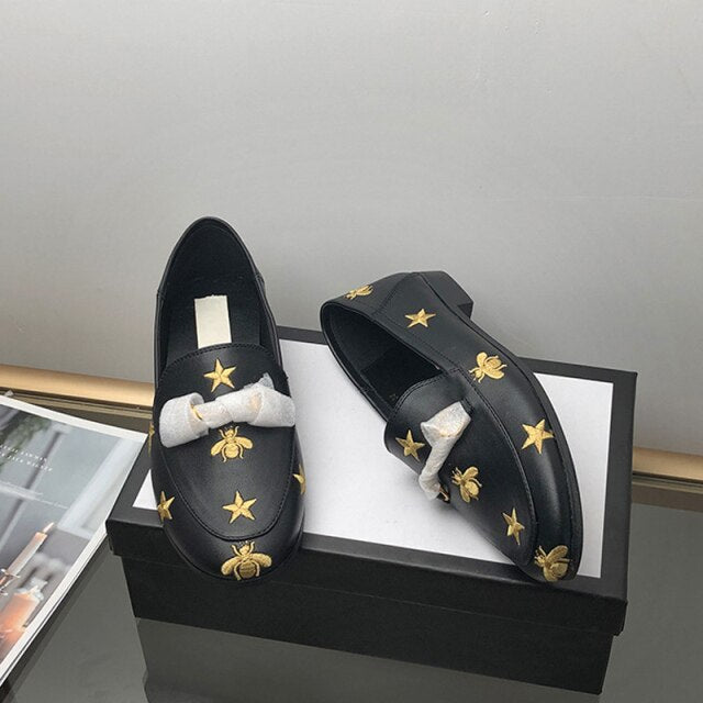 Women's Genuine Leather Loafers Mules Flat Bottom Low Heels Round Toe Autumn Brand Designer Ladies Shallow Casual Shoes