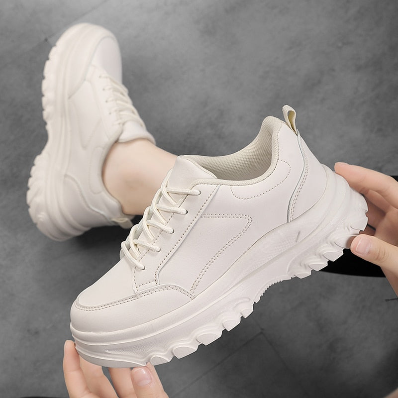 xiangtuibao Sneakers Women Platform Light Beige Shoes Plus Size 35-43 Casual Chunky Black Sneakers Woman Trendy Vulcanized Shoes