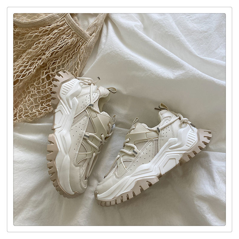 Women Sneakers Fashion Mesh Chunky Girls Casual Spring Reflective Comfortable Thick Sole White Dad Flats Platform Shoes
