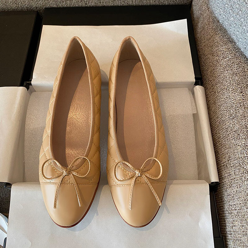 Women Fashion Flats Shoes Genuine Leather Pointed Toe Mixed Color Females Single Shoes Shallow Metal Chain Classic luxury brand