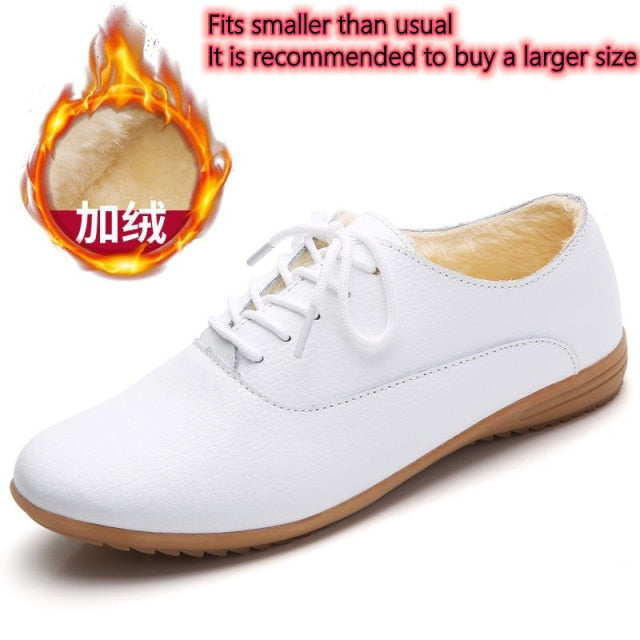 GHJIOL Spring Women Oxford Shoes Ballerina Flats Shoes Women Genuine Leather Shoes Moccasins Lace Up Loafers Zapatos Mujer
