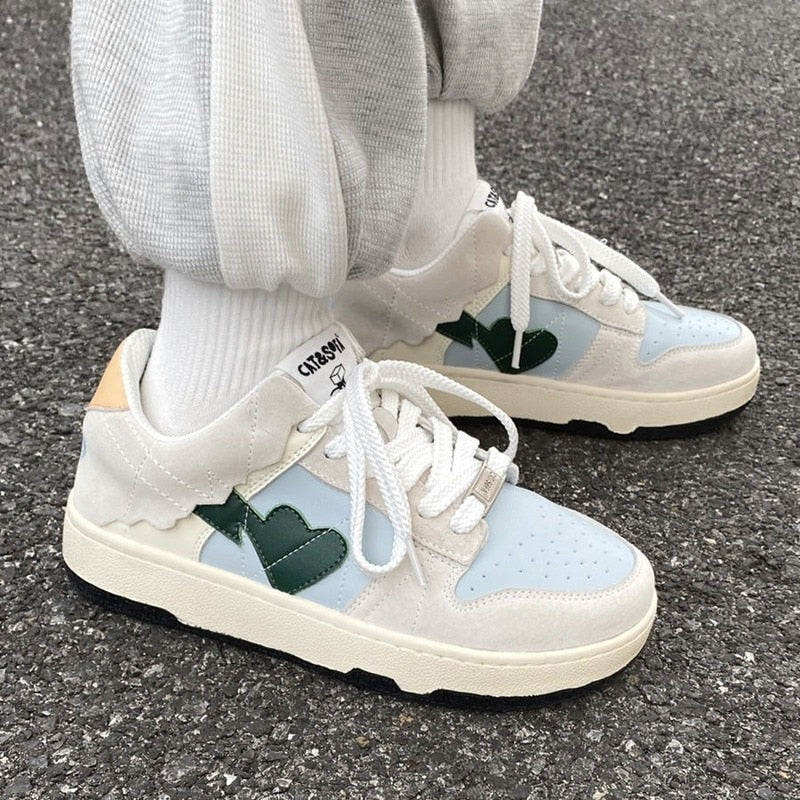 HOUZHOU Sneakers Women's Love Spring Korean Platform Casual White Sports Flat Shoes Harajuku Tennis Vulcanize Rubber Basket
