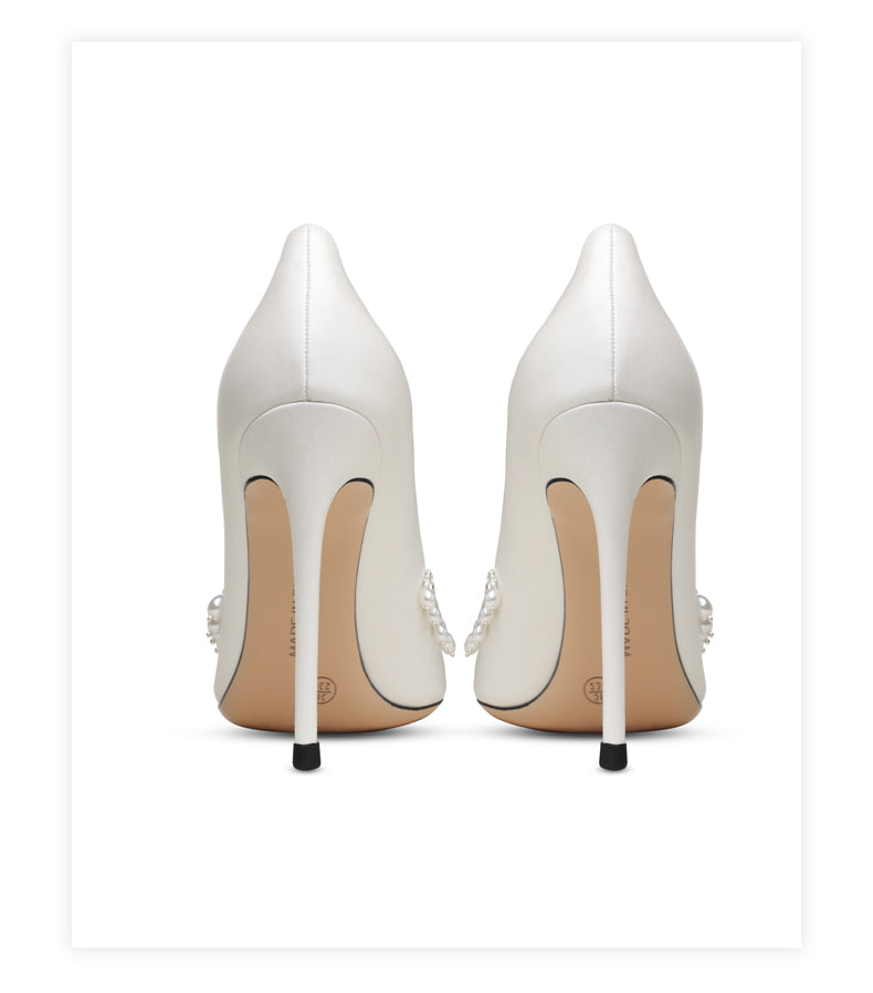 xiangtuibao New Spring Women For Fashion Pointed Toe Stiletto Pumps Sexy White String Bead Wedding Shoes High Heels Party Dress Shoes V
