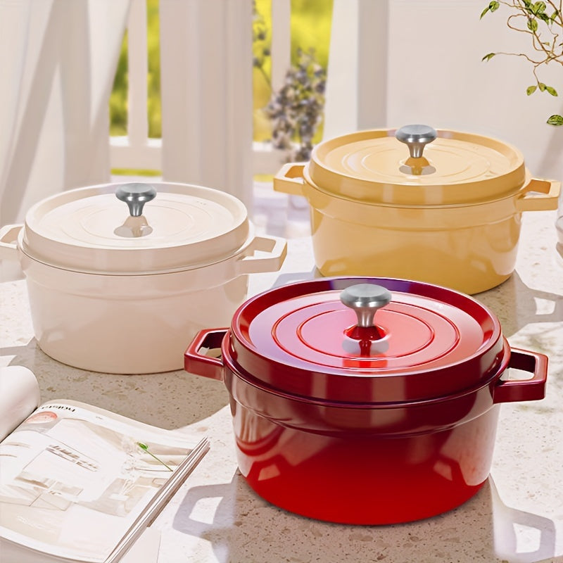 1pc, Premium Enameled Dutch Oven Pot - Heavy-Duty, Non-Stick, Multifunctional Cookware for Home Kitchen - 9.4'' Large Capacity, Durable Cast Aluminum Construction, Easy Cleaning, Versatile Cooking, Kitchen Essentials