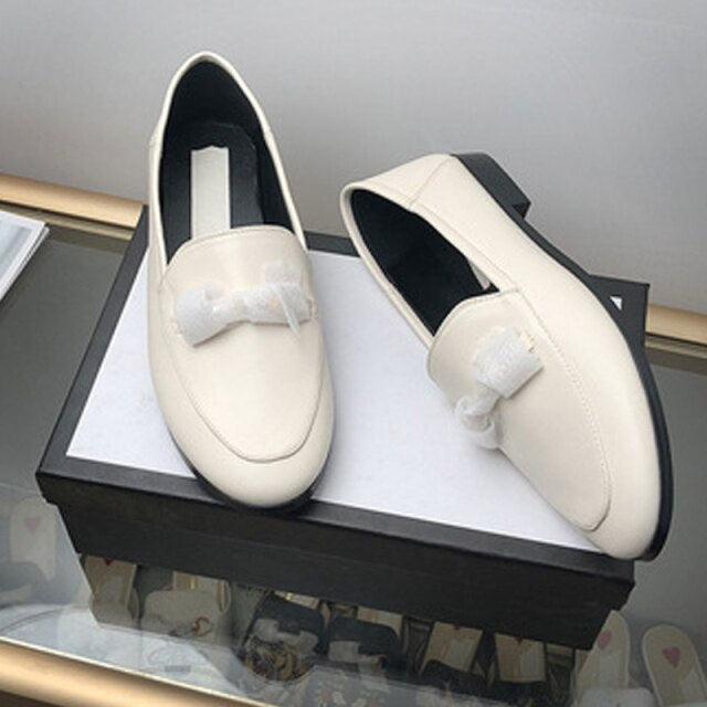 Women's Genuine Leather Loafers Mules Flat Bottom Low Heels Round Toe Autumn Brand Designer Ladies Shallow Casual Shoes
