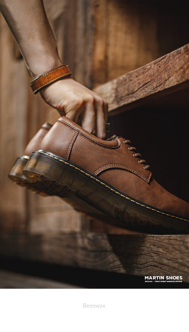 Maden Shoes Spring Autum New Leisure Leather Shoes Men's Trend Big Head Tide Shoes Men British Wind Low Help Shoes
