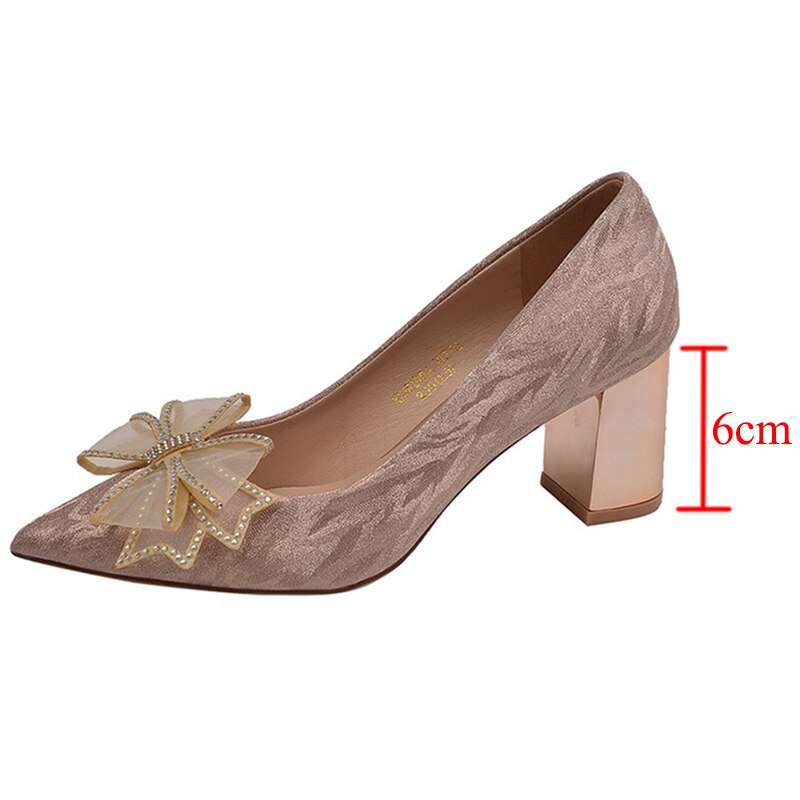 Rimocy Silk Bowknot Square Heels Pumps Women New Crystal Slip-on High Heels Shoes Ladies Sexy Point Toe Shining Party Shoes