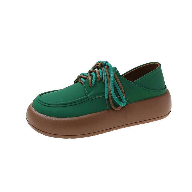 Green Yellow Oxford Shoes Women Flats Summer Design Casual Platform Loafers Derby Shoes Women Lace Up Leather Oxfords