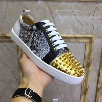 xiangtuibao Genuine Leather Flat Women Sneakers Rivet Colorful Fashion Flat Casual Shoes Men Sneakers Lace-up Spikes Real Leather Classics