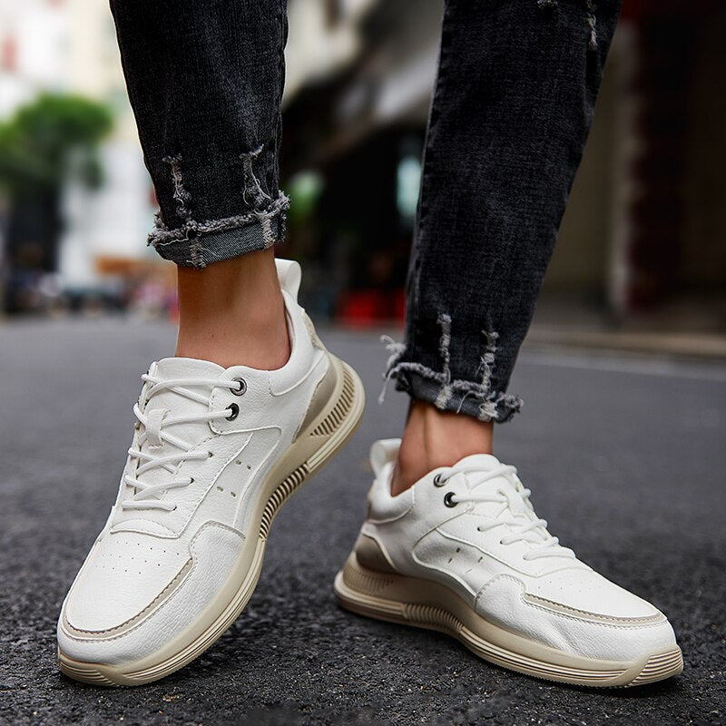xiangtuibao Leather Men Casual Shoes Luxury Brand Mens Fashion Sneakers Korean Thick-Soled Men's Shoes White Sneakers