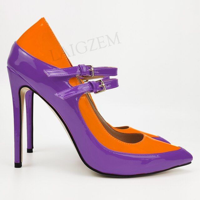 Pinpaixiong Color Contrast Women Heels Buckle Straps Desgin 12CM High Heels Shoes Women Scarpe Donna Tacones Size 34 43 44 47
