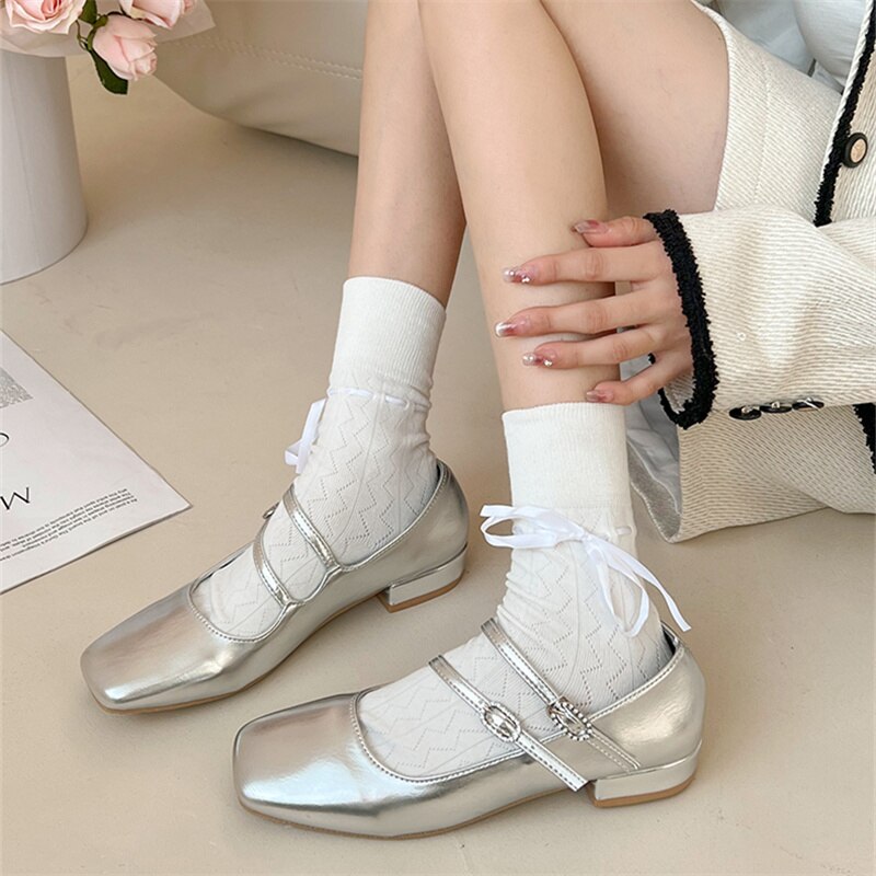 xiangtuibao Woman Pumps Mary Jane Low Heels Shoes Leather Casual Shoes Women Retro Style Square Heeled Shoes Ladies Elegant Lolita Shoes NEW