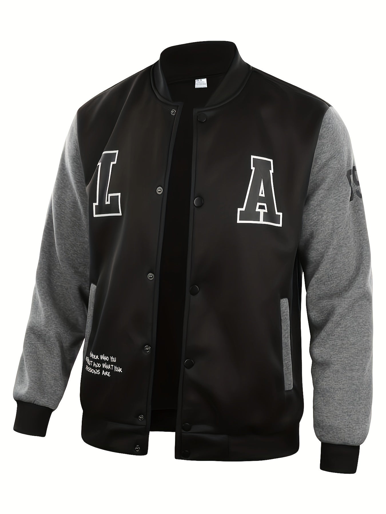 Mens Classic LA Print Varsity Jacket - Stylish Color Block Design - Durable Button Up for Spring/Fall - Trendy College Baseball Style
