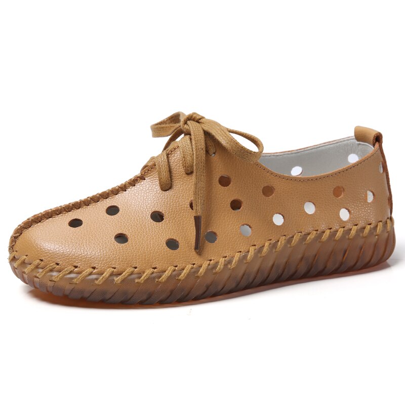 xiangtuibao Soft Sole Hollow Single Shoes Women Vintage Genuine Leather Flat Casual Shoes Woman Outdoor Lace Up Non Slip Loafers creepers