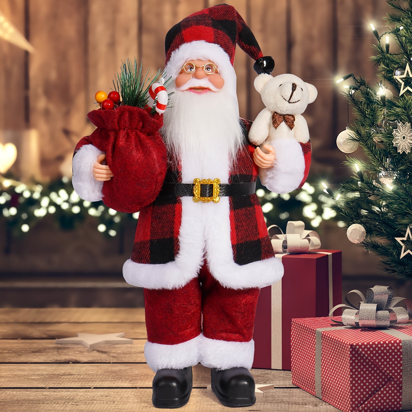 12-Inch Adorable Santa Claus Figurine - Vibrant Polyester Christmas Decoration for Holiday Parties, Events, and Home Display with Festive Red Hat and Beard