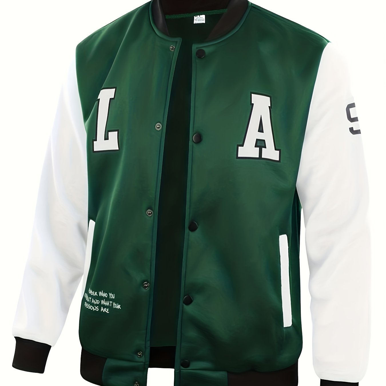 Mens Classic LA Print Varsity Jacket - Stylish Color Block Design - Durable Button Up for Spring/Fall - Trendy College Baseball Style