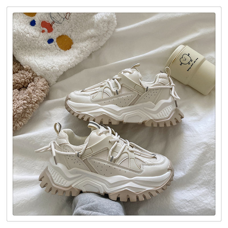 Women Sneakers Fashion Mesh Chunky Girls Casual Spring Reflective Comfortable Thick Sole White Dad Flats Platform Shoes