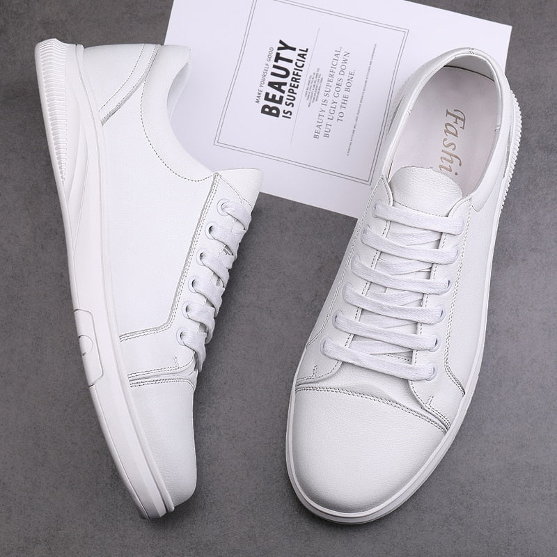 xiangtuibao Genuine Leather Mens Casual Shoes Fashion Flats Man Sneaker Lace Up For Male Leisure Walk Shoes High Quality Outdoor White Shoes