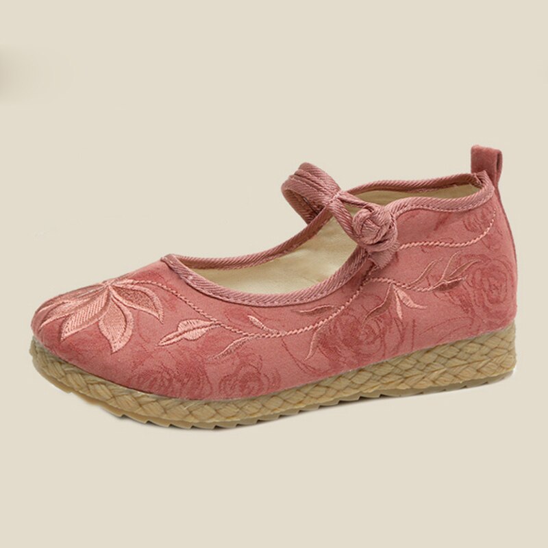 Rimocy Fashion Embroidery Flat Shoes Women Spring Ankle Strap Non-slip Casual Shoes Woman Comfort Soft Sole Chinese Shoe