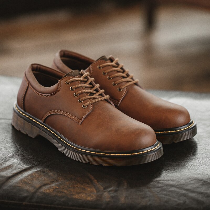 Maden Shoes Spring Autum New Leisure Leather Shoes Men's Trend Big Head Tide Shoes Men British Wind Low Help Shoes
