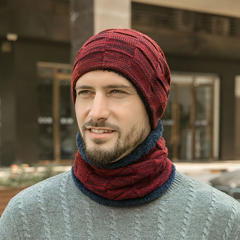 1pc Winter Hat And Scarf Set, Thick Lining, No Brim, Keeps Men And Women Warm In Winter