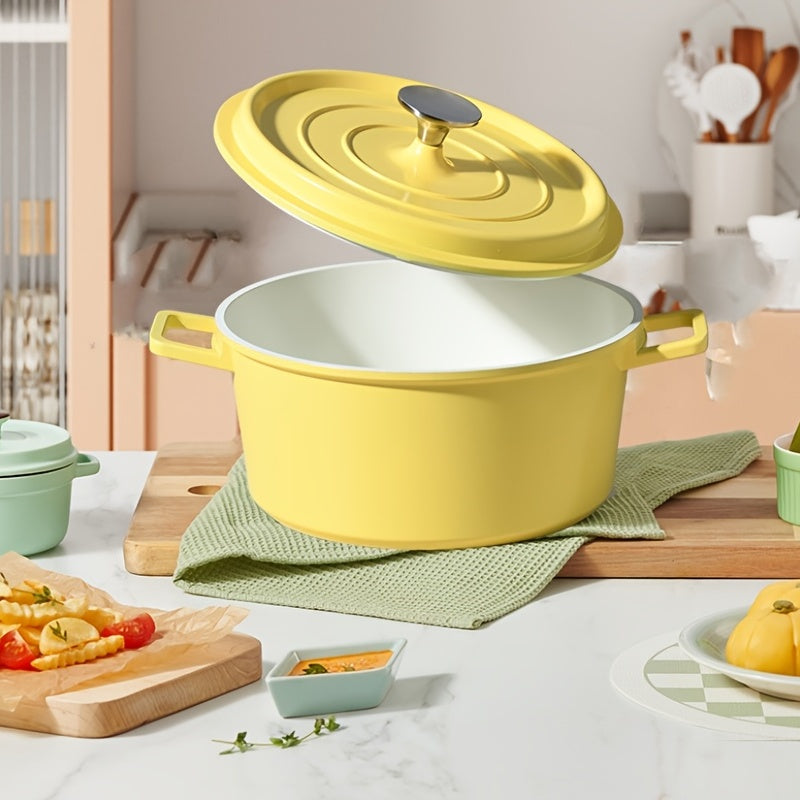 1pc, Premium Enameled Dutch Oven Pot - Heavy-Duty, Non-Stick, Multifunctional Cookware for Home Kitchen - 9.4'' Large Capacity, Durable Cast Aluminum Construction, Easy Cleaning, Versatile Cooking, Kitchen Essentials
