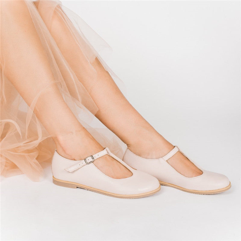 Women Flat Shoes Retro Handmade T-straps Vintage Casual Flats Loafer Shoes Woman Large Size